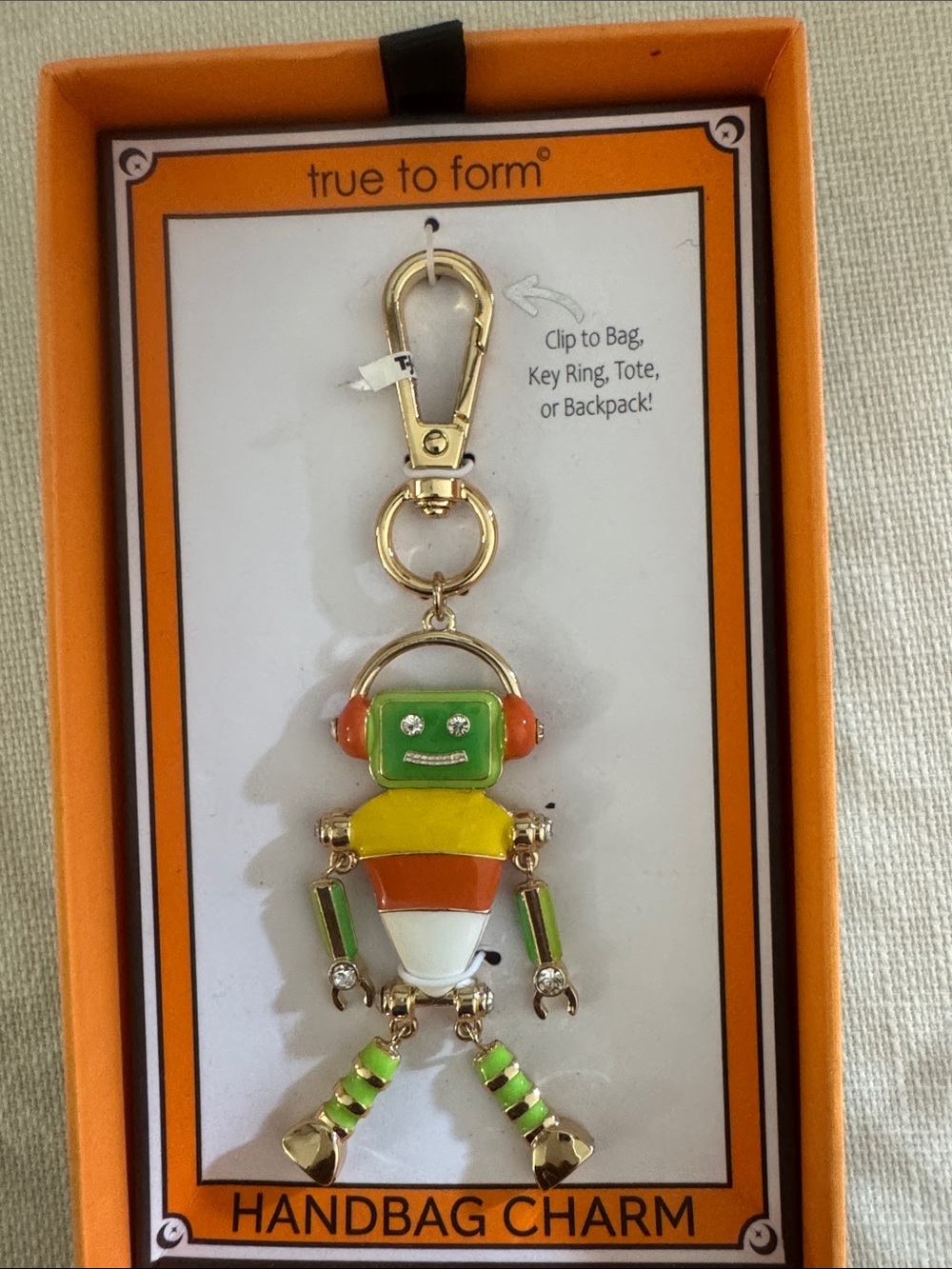 Kids Robot Handbag Charm - Green, Yellow, Orange, White
